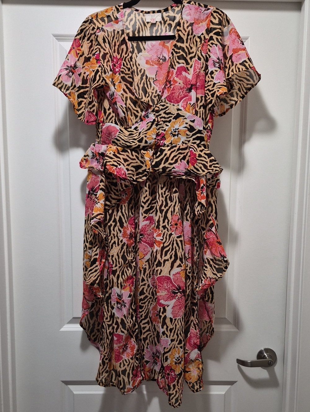 Girl Soul Floral & Tan Zebra-Print High-Low Top